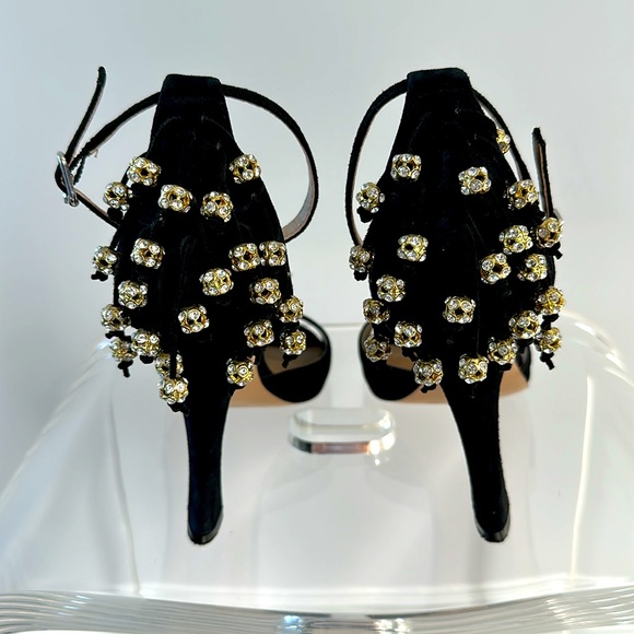 BCBGMAXAZRIA Adelinea Suede Black Heels With Crystal Embellishments Size 39 - Picture 4 of 9